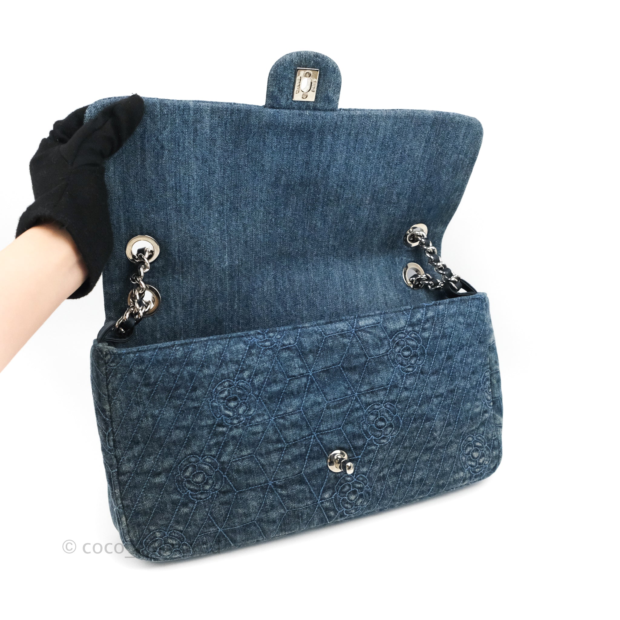 Chanel Camellia Embroidered Flap Bag in Blue Washed Denim with Silver Hardware - Luxury Designer Crossbody Bag for Women, Perfect for Date Night & Special Occasions