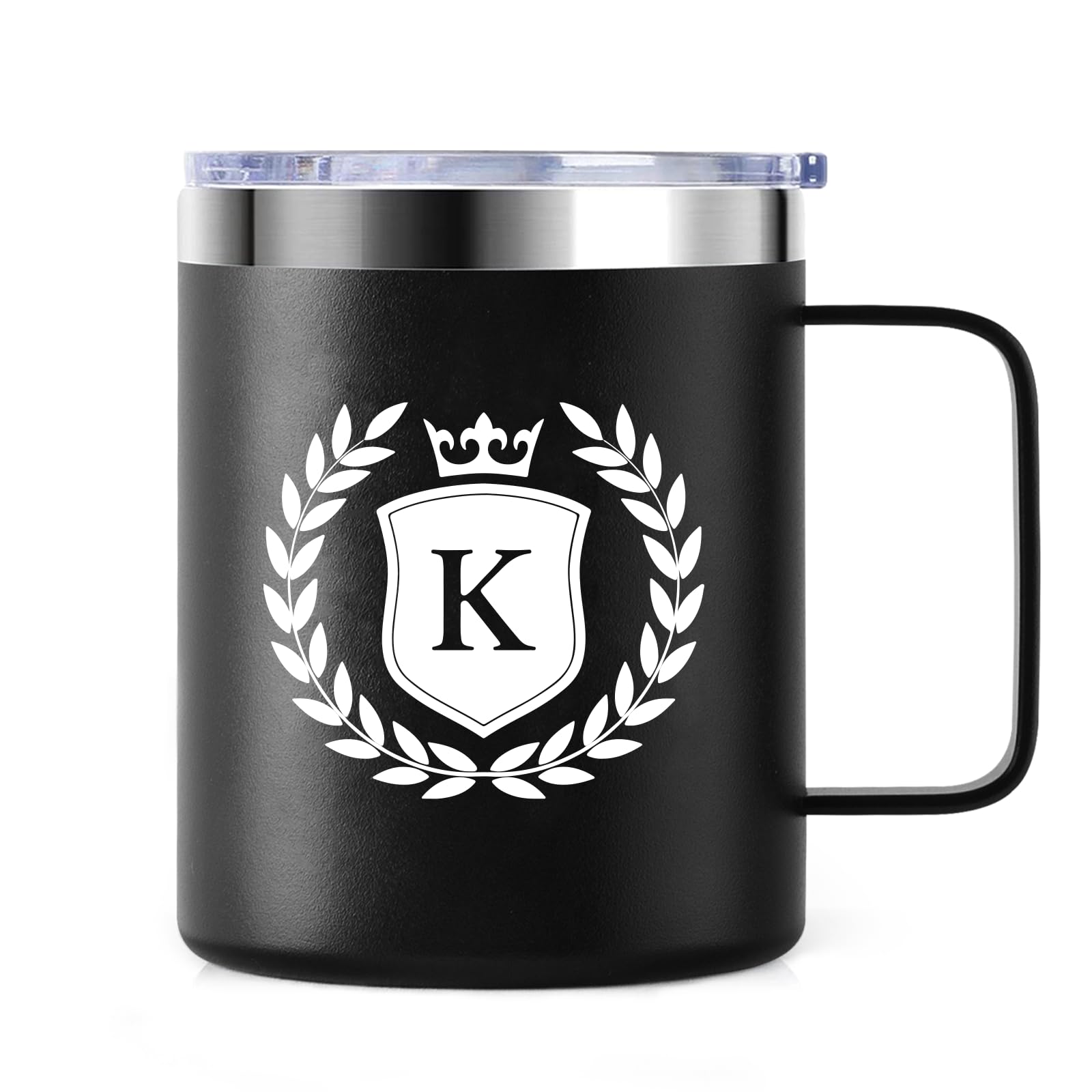 **Personalized Coffee Mug with Initial K - Custom Monogrammed Gifts for Men & Women - 12oz Insulated Travel Mug with Lid - Perfect for Christmas, Birthday, Anniversary & Romantic Gifts - Ideal for Office, Home & Travel Use**