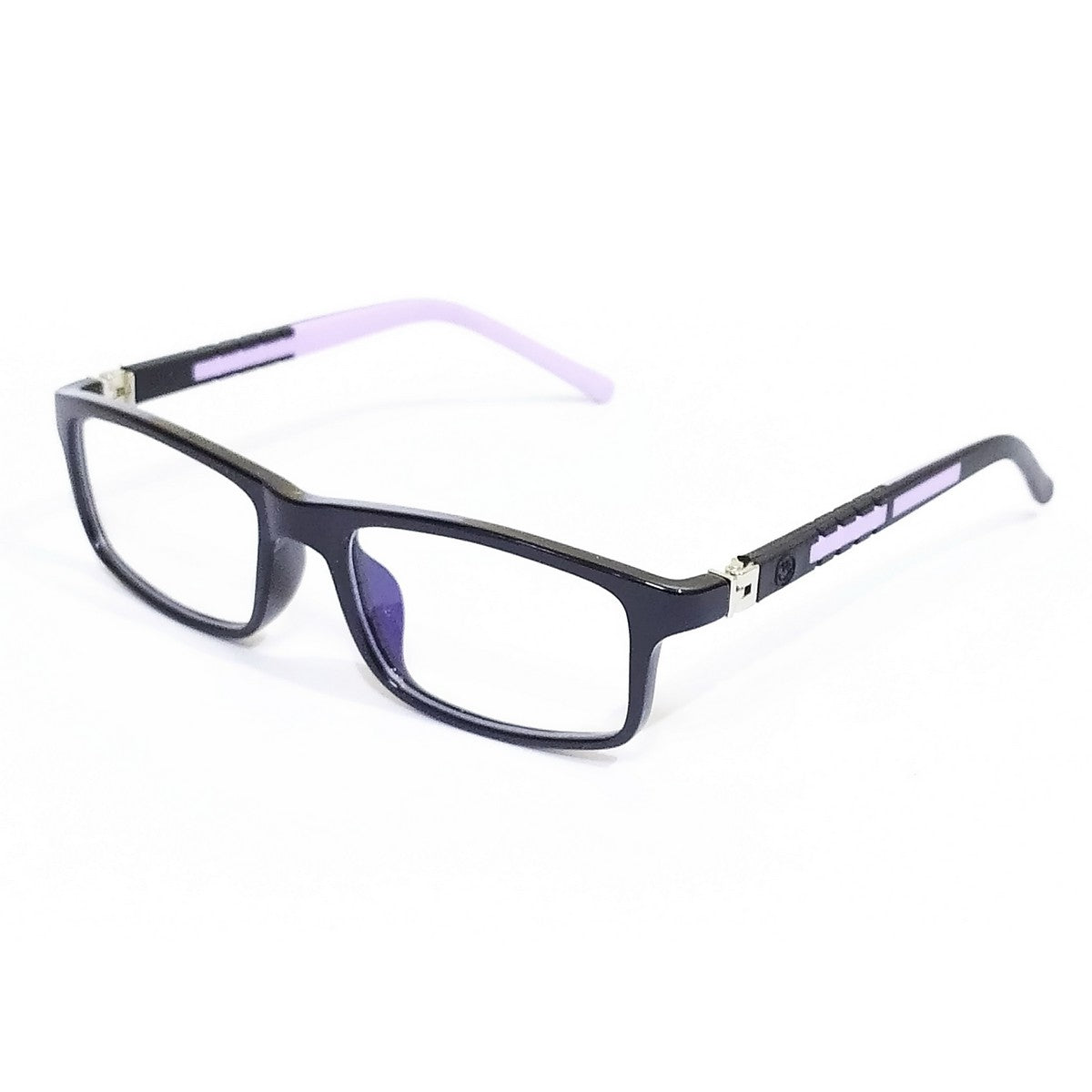 Stylish Rectangle Blue Light Blocking Glasses for Kids 5-10 Years - Black Frame with Purple Temples - Perfect for Online Classes & Screen Time Protection
