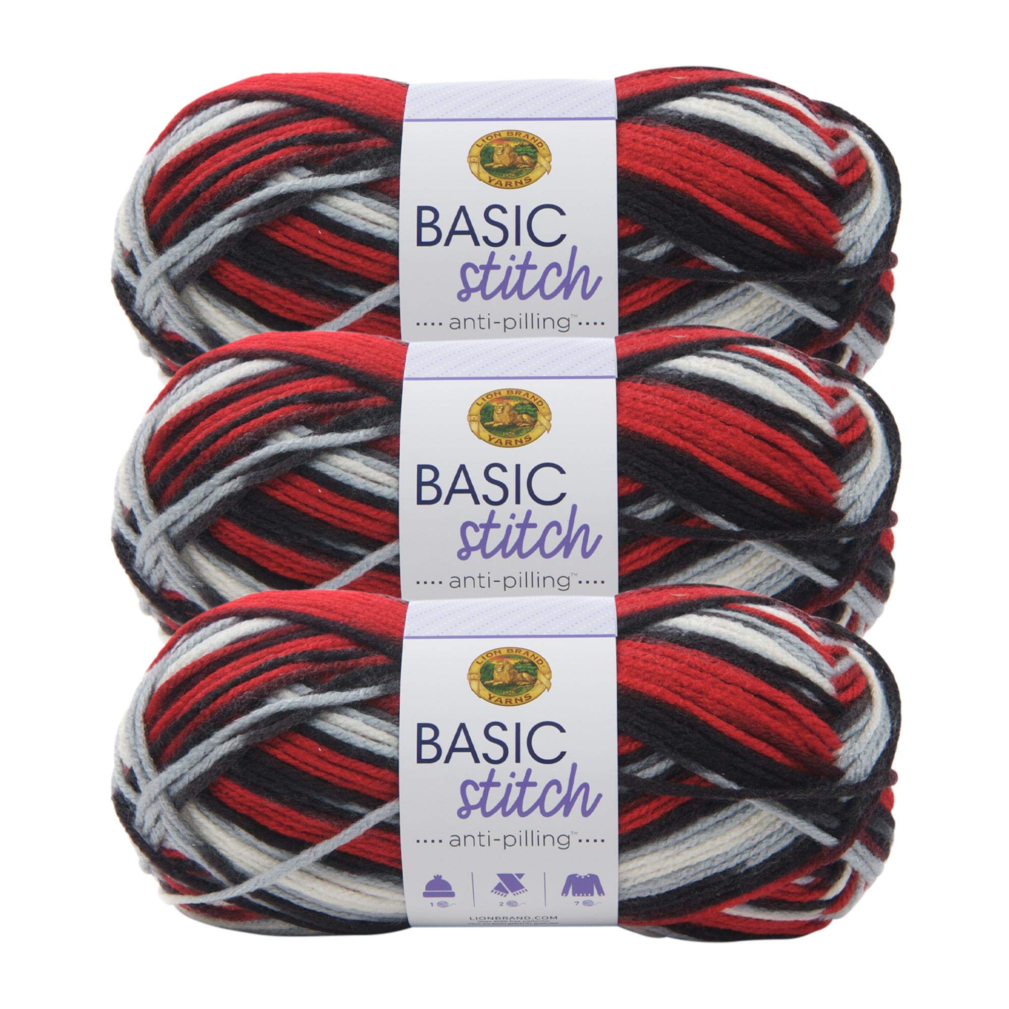 Lion Brand Yarn Basic Stitch Anti-Pilling Knitting & Crochet Yarn - 3-Pack (Buffalo Hill) - Soft Worsted Weight Yarn for Scarves, Blankets & DIY Crafts