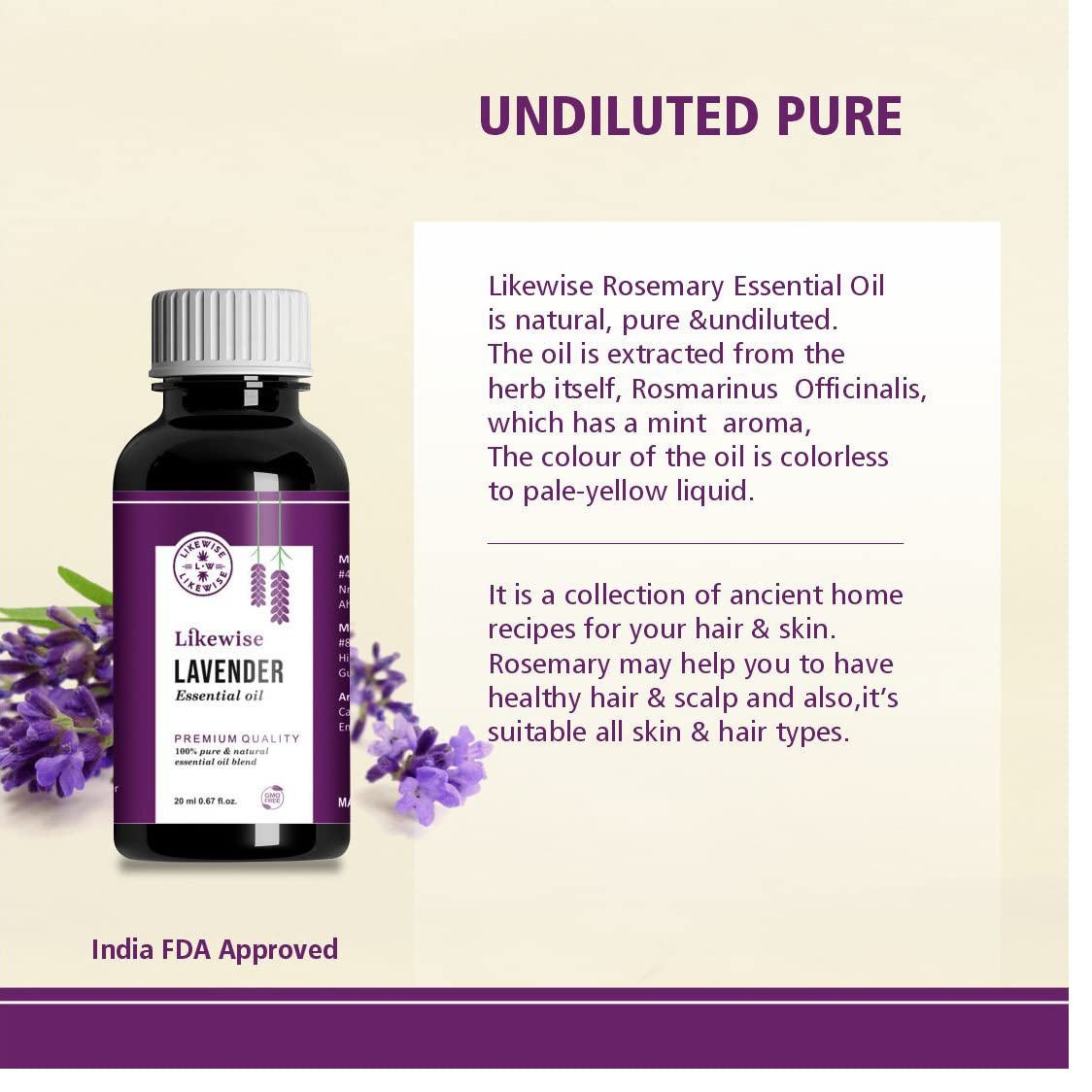 Organic Lavender Essential Oil (40ml) - Pure, Undiluted & Ecocert Cosmos Certified for Skin Care, Acne Treatment, Hair Growth & Relaxation | Aromatherapy, Massage & Sleep Aid | Lavandula Angustifolia Oil for Diffusers, Bath & DIY Beauty Products