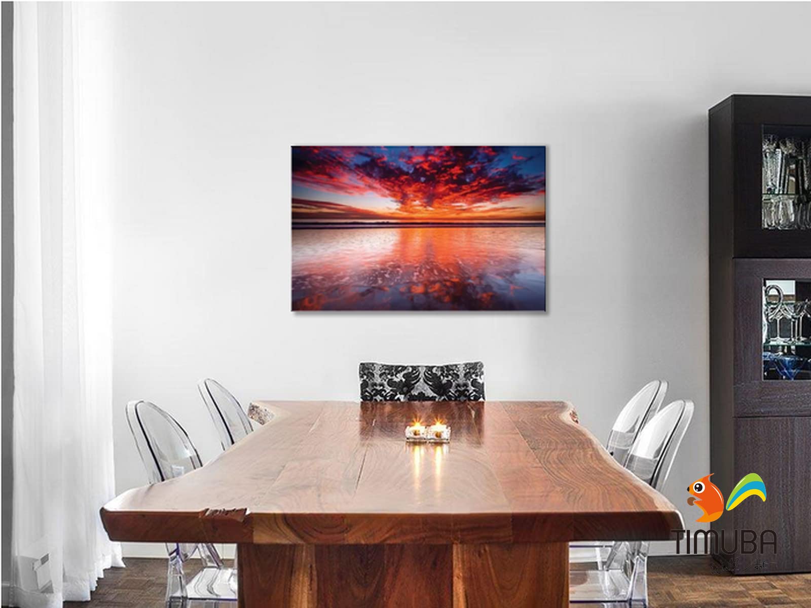 Ocean Canvas Art - Red Beach Sunset Wall Decor for Bathroom & Living Room - 32x48 Inches - Perfect for Coastal Home Decor & Beach House Theme