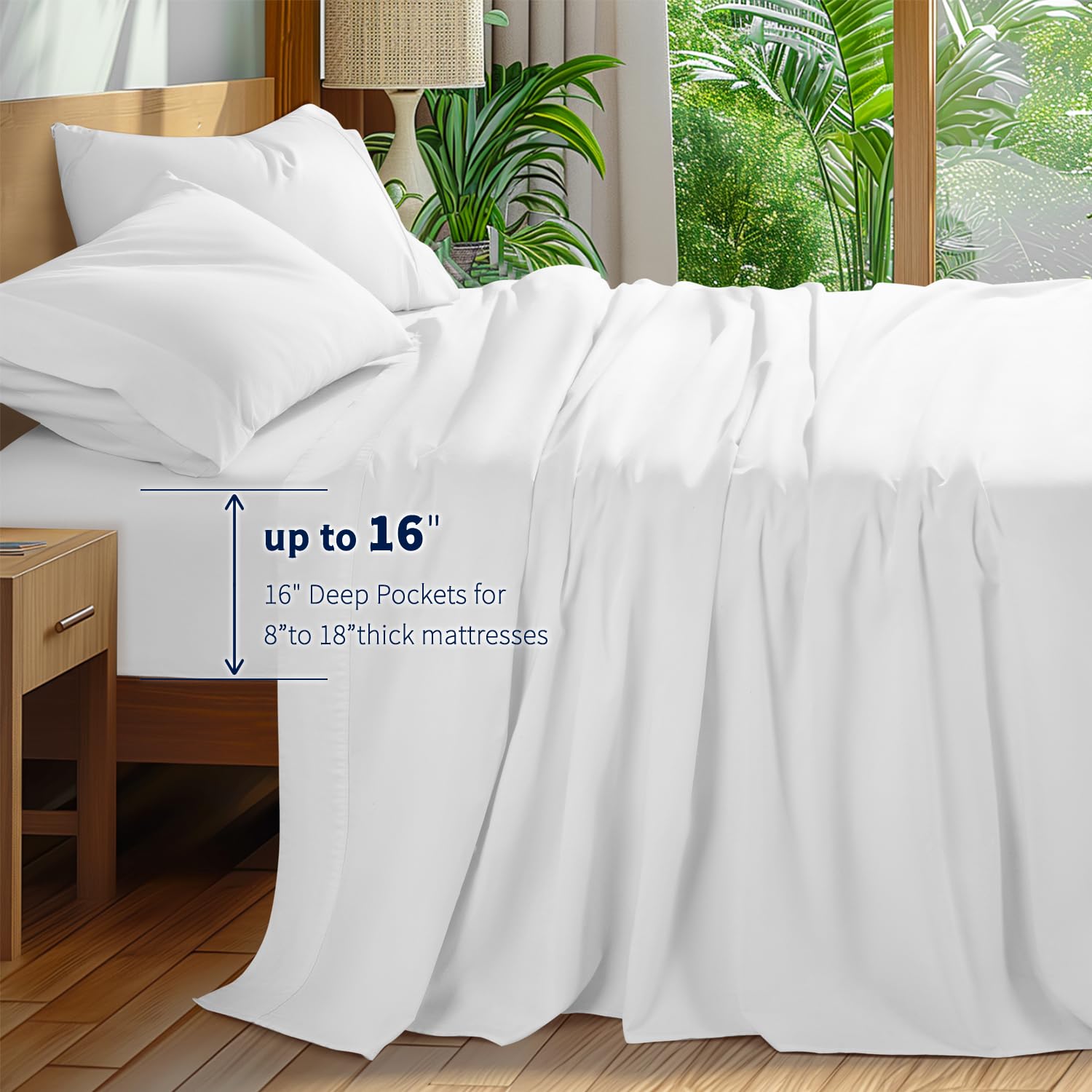 Luxury 100% Egyptian Cotton Sheets Set - 600 Thread Count, 5-Star Hotel Quality Bedding, Breathable & Cooling, 16 Inch Deep Pocket - 4 Piece (White, Full Size) for Ultimate Comfort in Master Bedroom or Guest Room