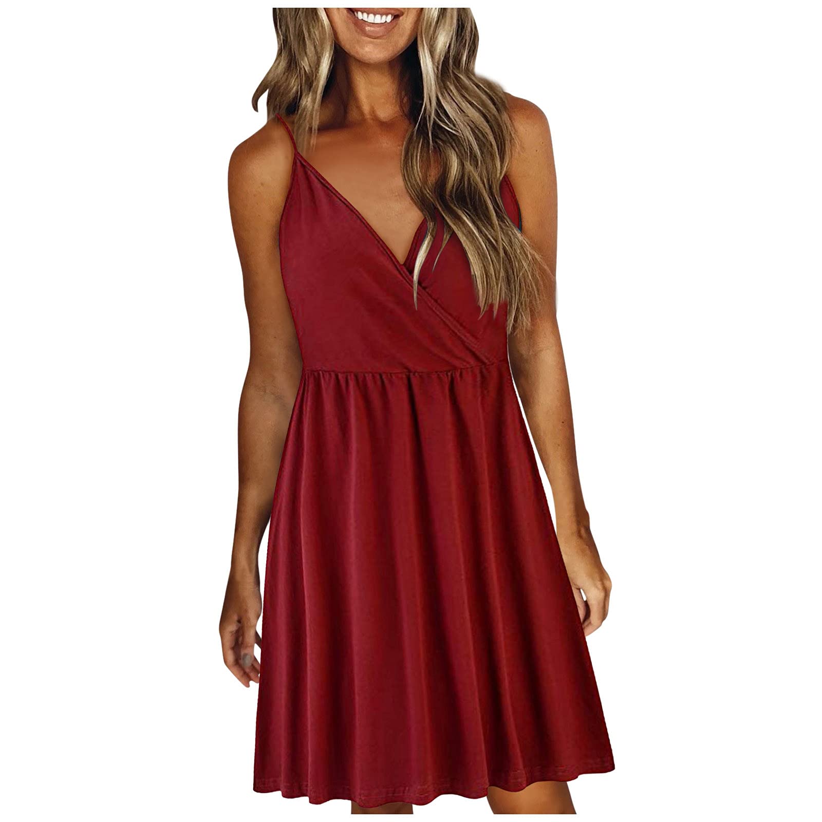 BIBOKAOKE Women's Casual Printed Dress with Pockets - V-Neck Swing Short Dress Long Sleeve Summer Dress for Daily Wear, Office & Date Night