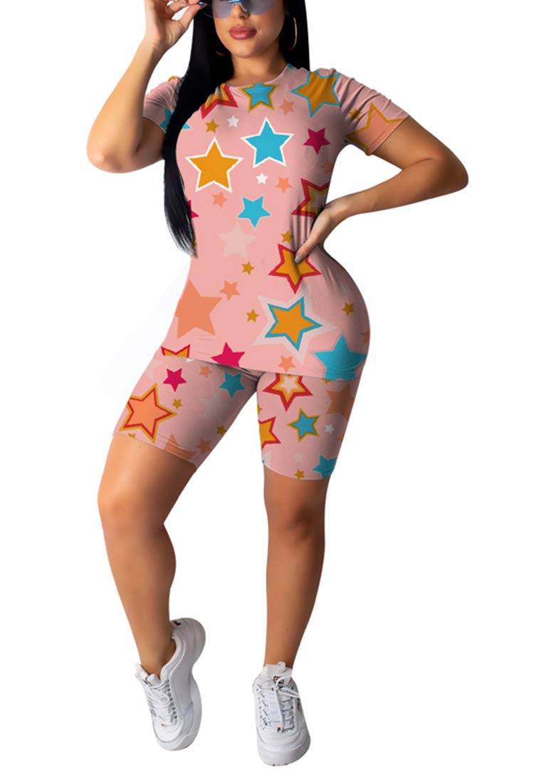 Songshenjian Women's 2 Piece Outfit Summer Casual Printed Bodycon Shorts & Top Set - Perfect for Beach, Vacation, and Streetwear Fashion
