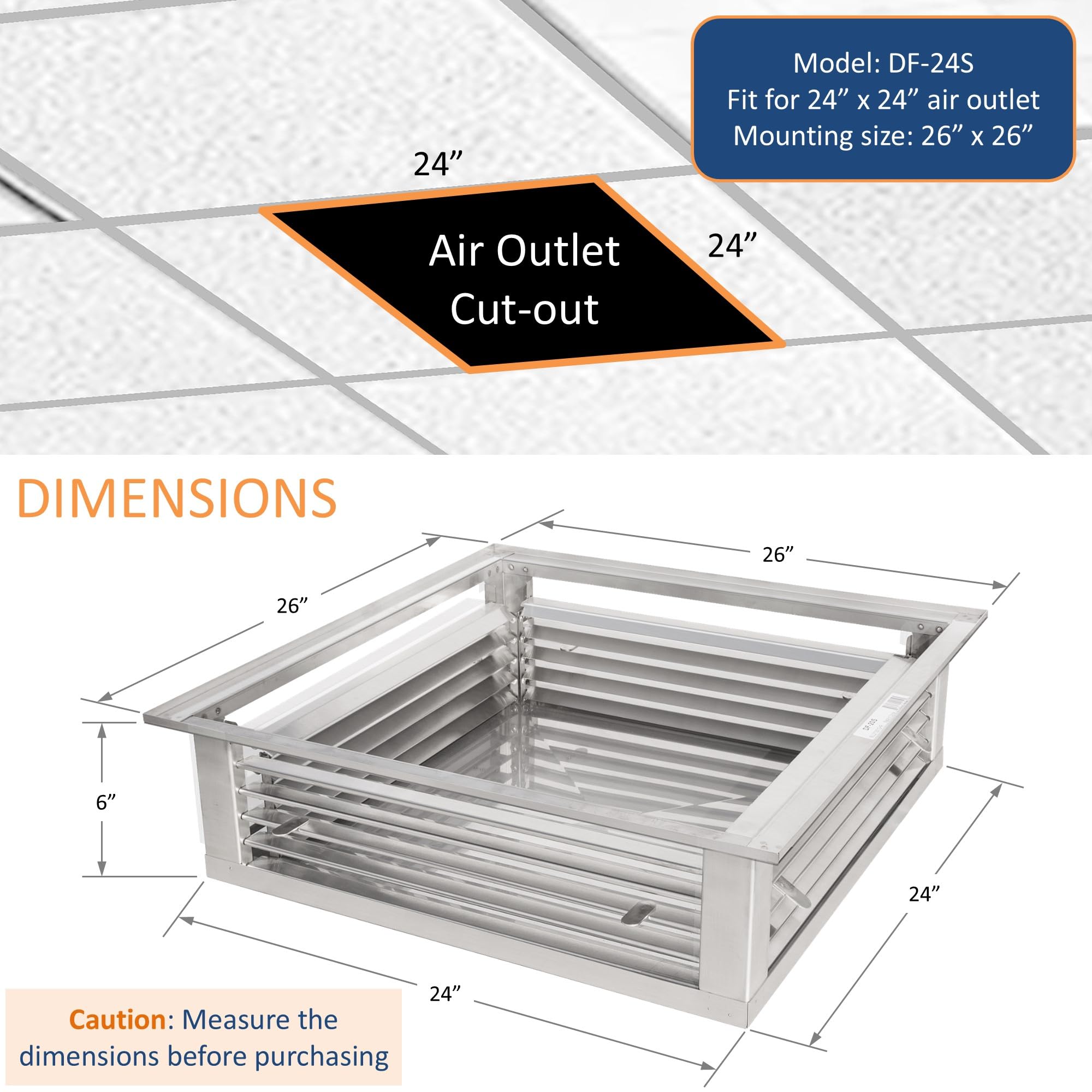 GSW 24 Inch Stainless Steel 4-Way Adjustable Air Diffuser for Evaporative Swamp Cooler - 26 Inch Mounting Edge | Perfect for Home, Office & Outdoor Cooling