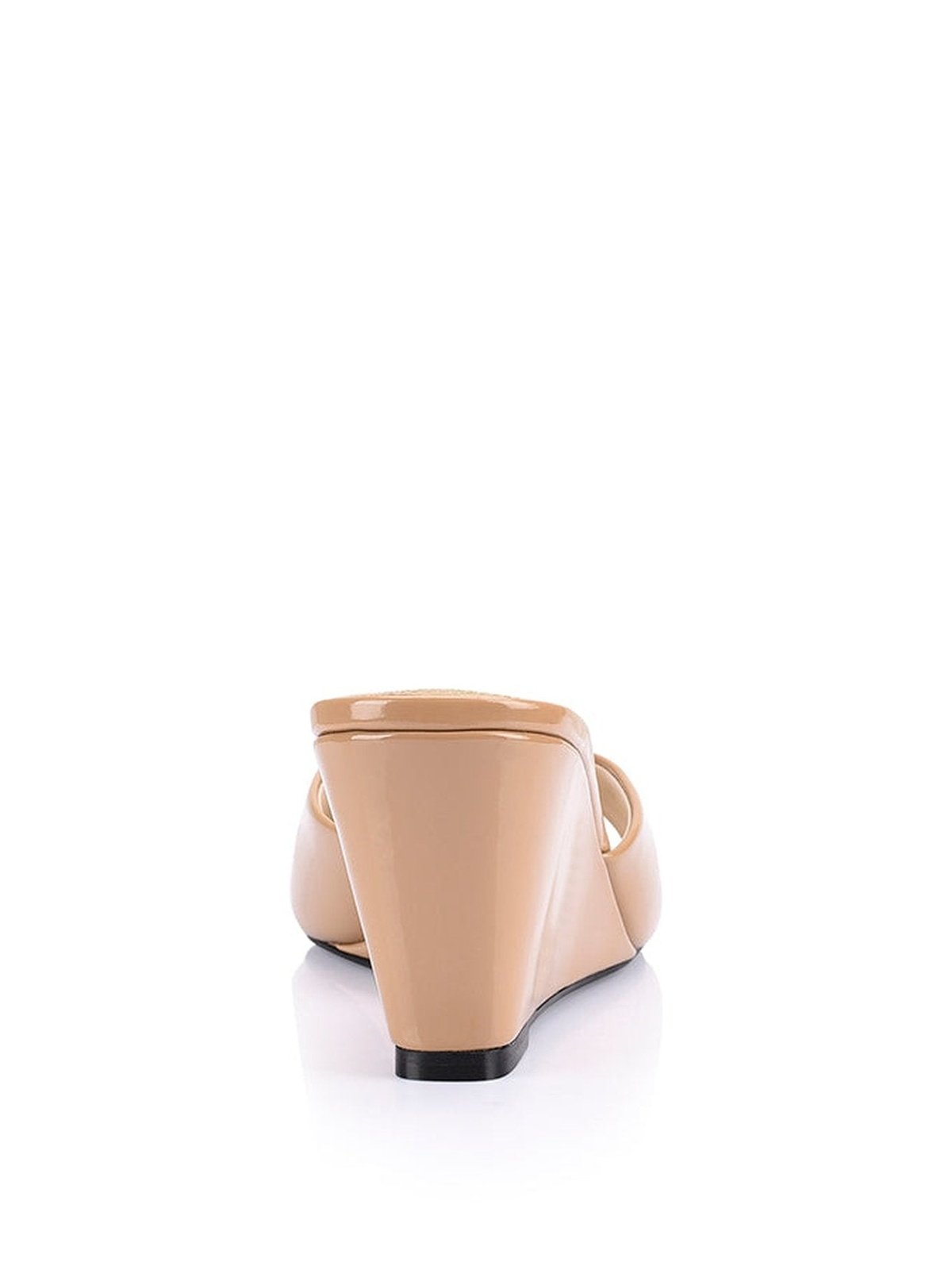 Darcy Mule Wedges - Women's Tan Patent Leather Slip-On Shoes for Casual & Office Wear | Comfortable Low Heel Sandals for Summer Outfits