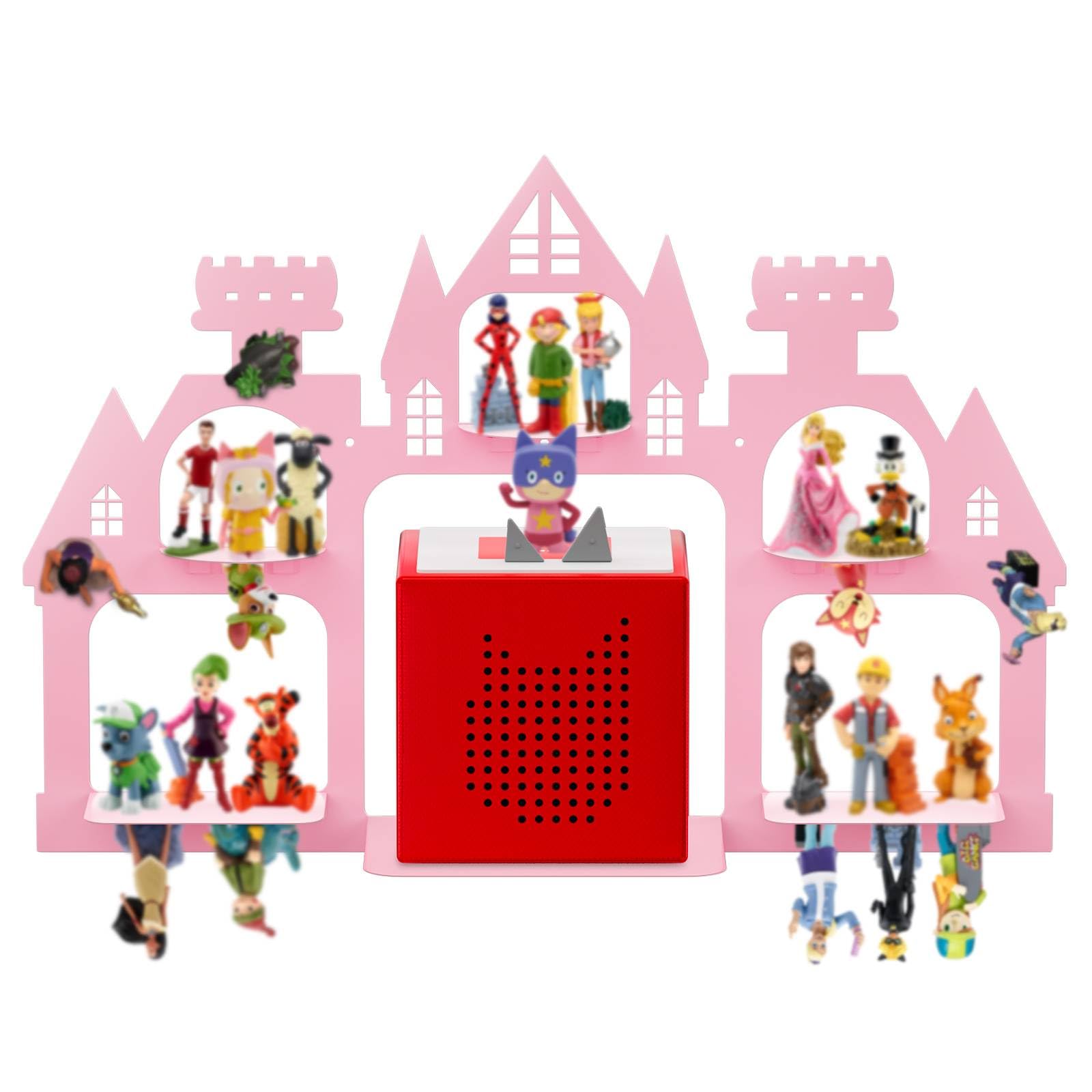 Magnetic Floating Shelf for Toniebox - Holds 20-30 Tonies Figures, Pink Castle Wall Mounted Display Rack for Kids Room Decor | Perfect for Organizing and Showcasing Toniebox Audio Characters in Playrooms & Bedrooms
