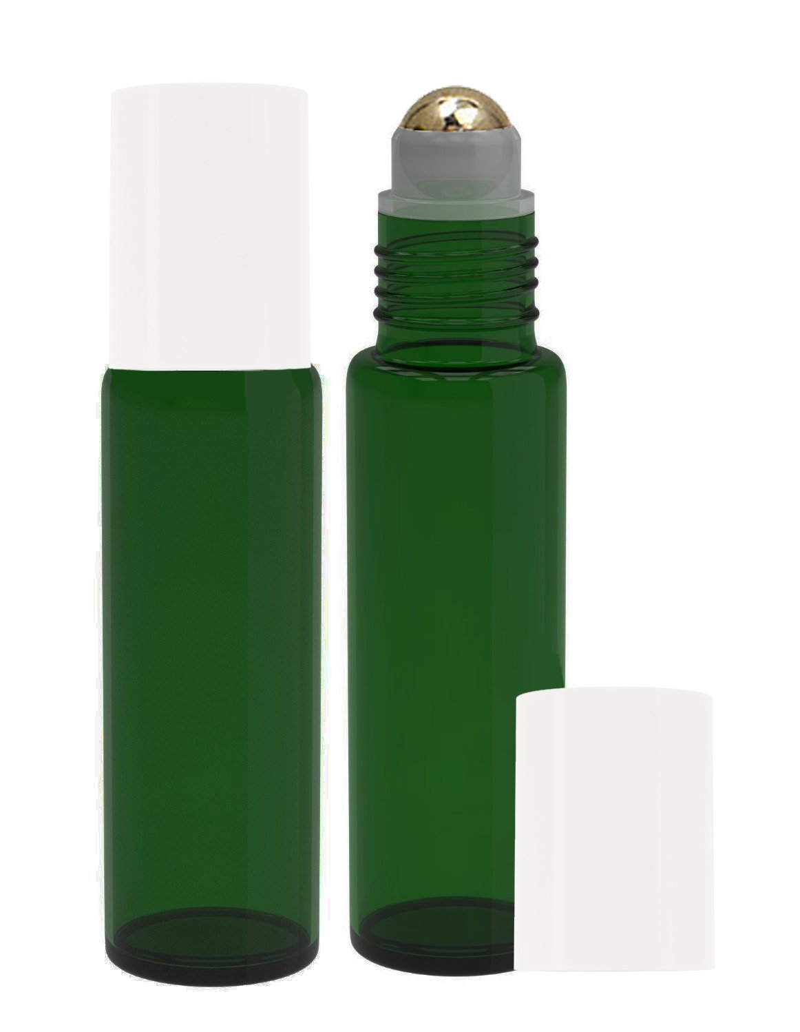 Perfume Studio® Set of 9 Emerald Green Glass Roll On Bottles with Metal Ball Applicators - 0.35 oz Essential Oil Containers - Perfect for DIY Aromatherapy, Travel & Gift Giving (White Cap)