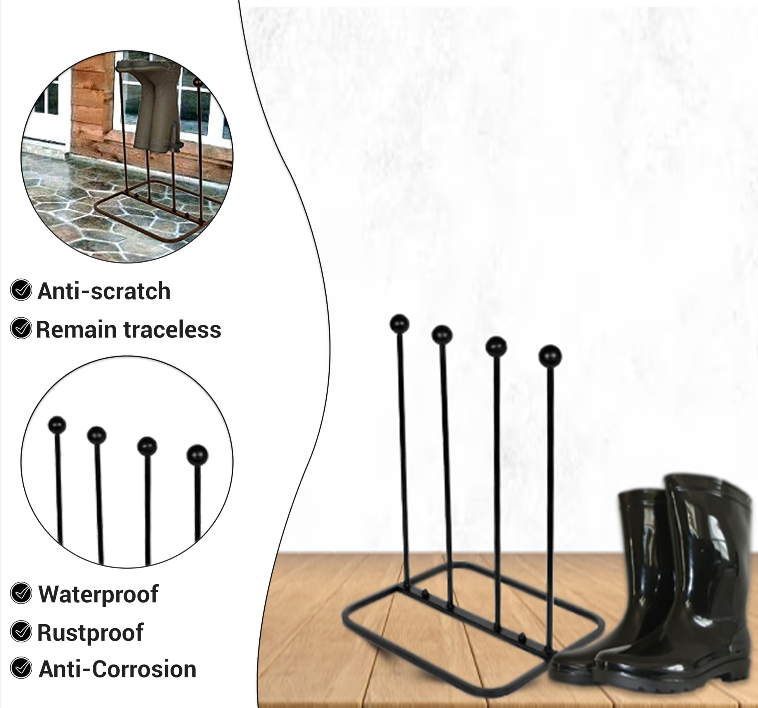 ARSUK Free-Standing Boot Rack Organizer for Tall Welly & Cowboy Boots - 10mm Thick Wrought Iron Shoe Storage Stand in Matt Black - Perfect for Rain Boots, Work Boots & Winter Boots - Great for Closet, Entryway, Garage & Outdoor Use (Holds 2 Pairs)