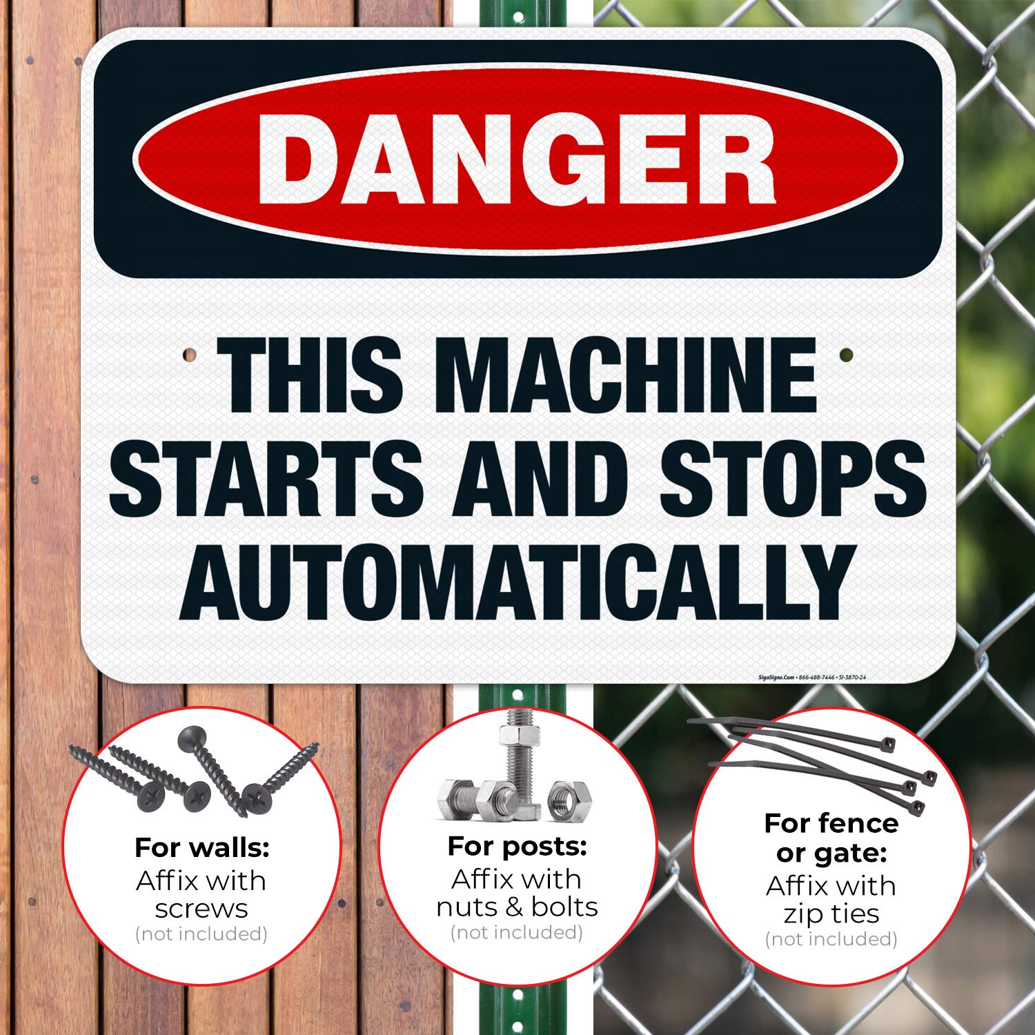 OSHA Danger Sign - This Machine Starts and Stops Automatically - 18x24 Inches Reflective Aluminum Safety Sign for Industrial Equipment - 3M EGP .080 Fade-Resistant - Indoor/Outdoor Use - Made in USA - Perfect for Factories, Warehouses & Construction Sites