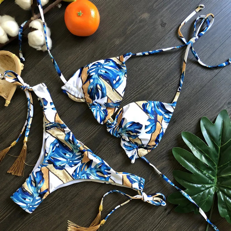2024 New Women's Micro Bikini Set - 16 Color Options, Push Up Halter Brazilian Thong Swimwear for Summer Beach Vacation | Perfect for Pool Party, Tropical Getaway & Sunbathing