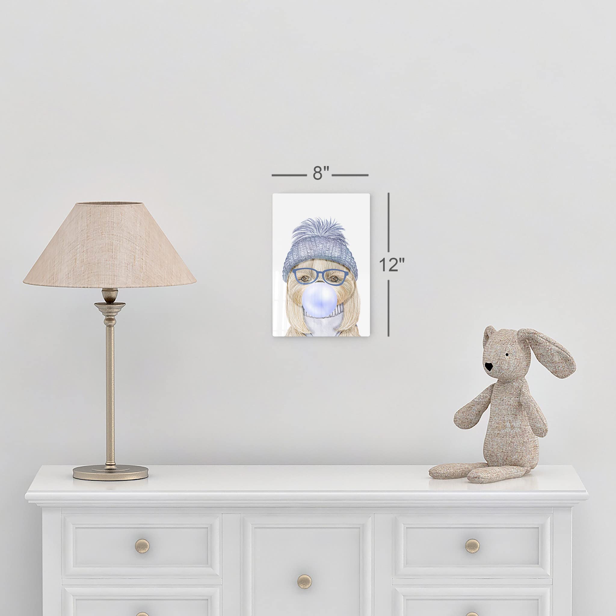 Smile Art Design Dog Portrait with Blue Hat Chewing Bubble Gum - Metal Wall Art Print for Pet Lovers, Pop Art Decor for Office, Living Room, Bedroom & Nursery (36x24) - Perfect Gift for Dog Owners & Animal Enthusiasts