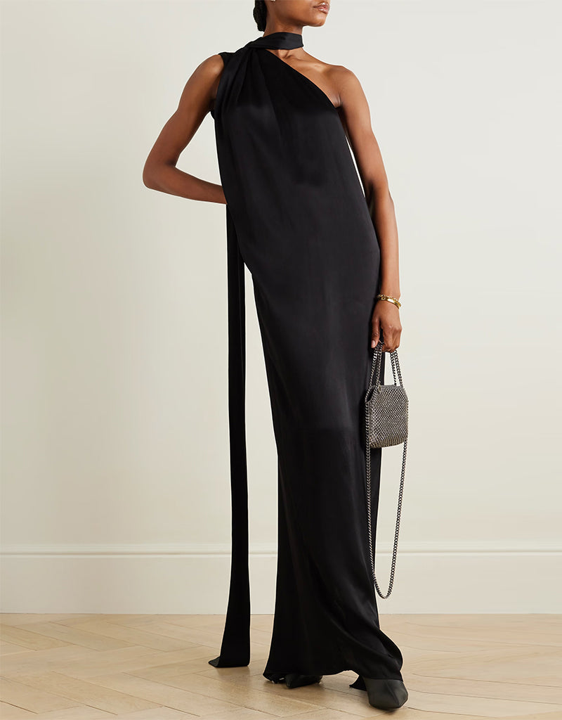 Elegant Black Viscose Silk Maxi Dress with Digital Print - Trendy Designer Party & Evening Wear for Women - Perfect for Cocktail Parties, Weddings & Special Occasions