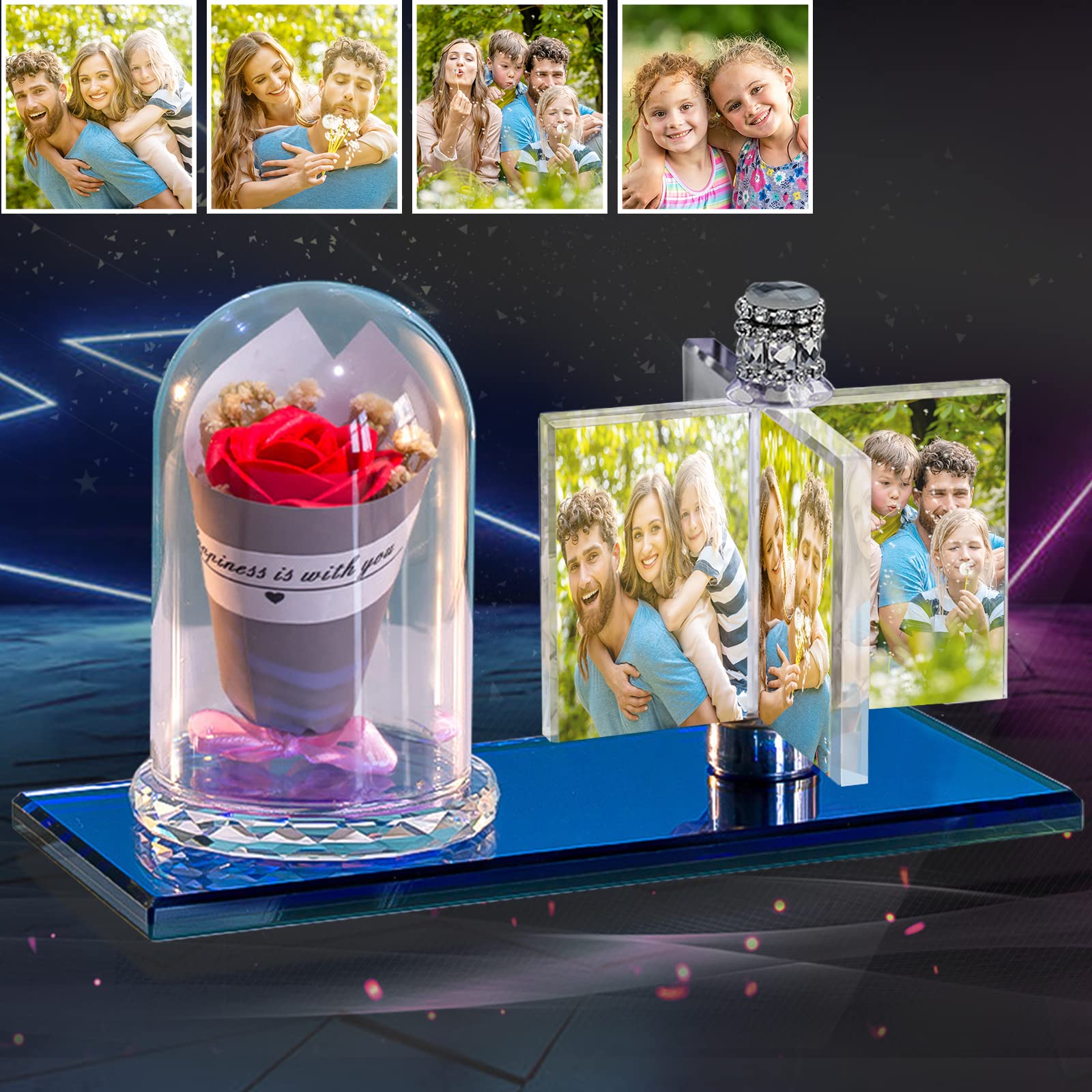 Custom 3D Photo Crystal Lamp - Personalized Windmill Design with Pictures, Engraved Night Light Gift for Christmas, Anniversary, Birthday | Perfect for Home Decor, Bedroom Lighting & Romantic Gifts