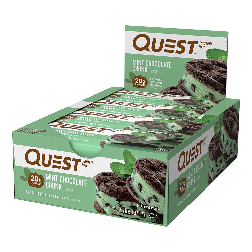 Quest Bar Protein Bars - Mint Chocolate Chunk Flavor, Gluten Free & Low Carb (12 Count Box) | Post-Workout Recovery & Healthy Snacking On-The-Go