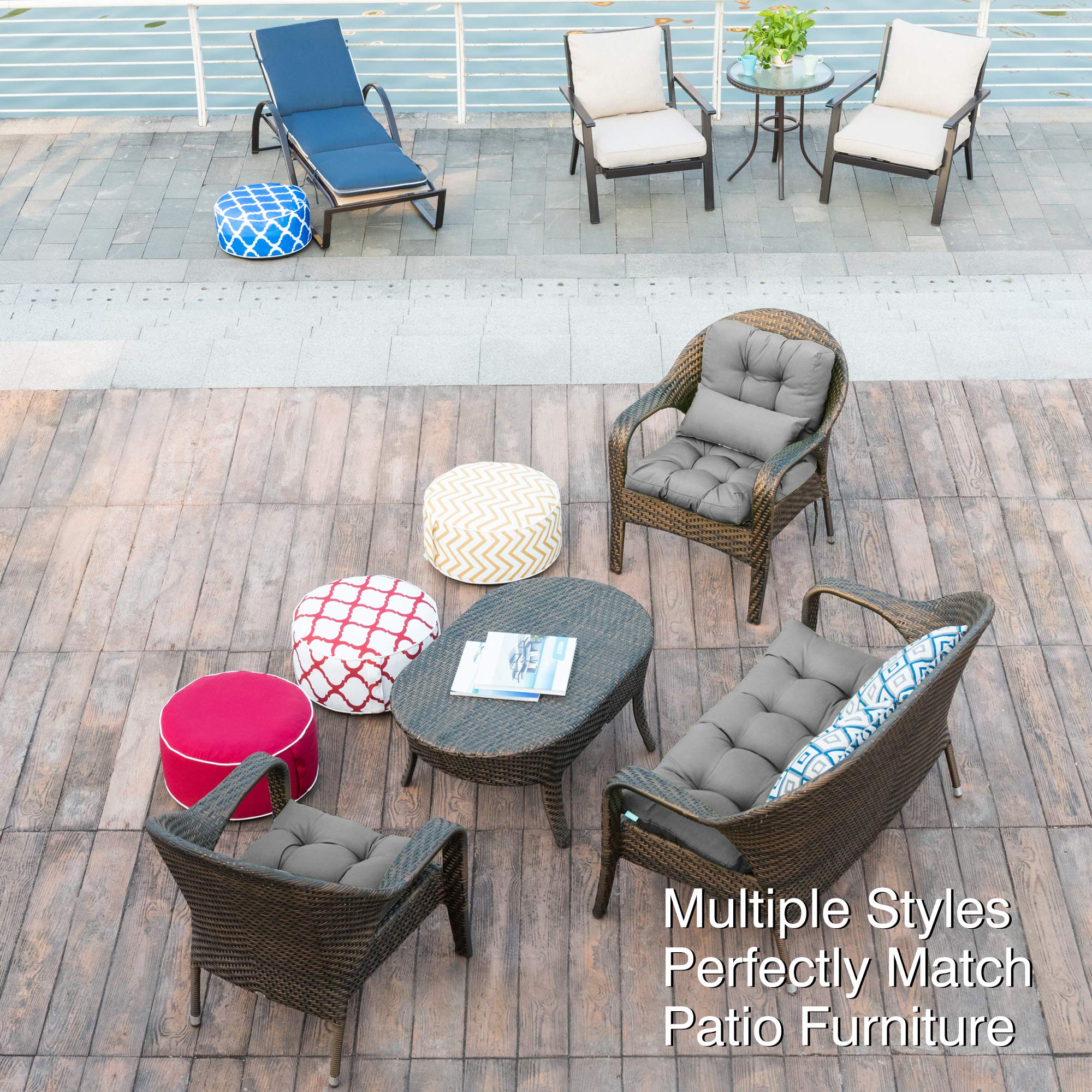 QILLOWAY Outdoor Chair Cushions - 4 Pack Tufted Seat & Back Pillows for Patio Furniture, Water-Resistant Spring Summer Replacement Cushions (Grey) - Perfect for Garden, Deck, Poolside & Outdoor Lounge Areas