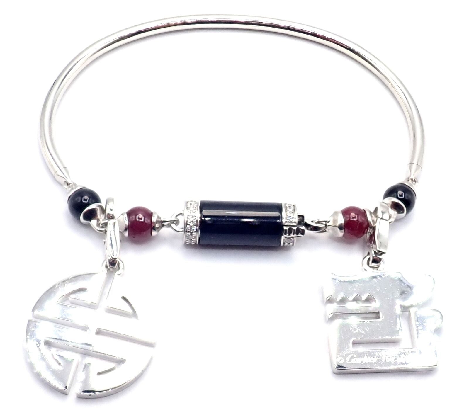 Cartier Le Baiser Du Dragon 18k Gold Diamond Ruby Onyx 2 Charms Bangle Bracelet - Luxury Jewelry for Women, Perfect for Gifts, Weddings & Special Occasions
