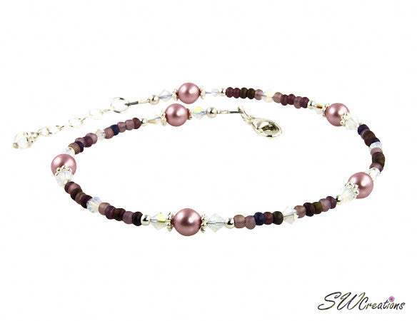 Elegant Mauve Pearl Opal Purple Beaded Anklet Bracelet for Women - Boho Chic Beach Wedding Jewelry Gift