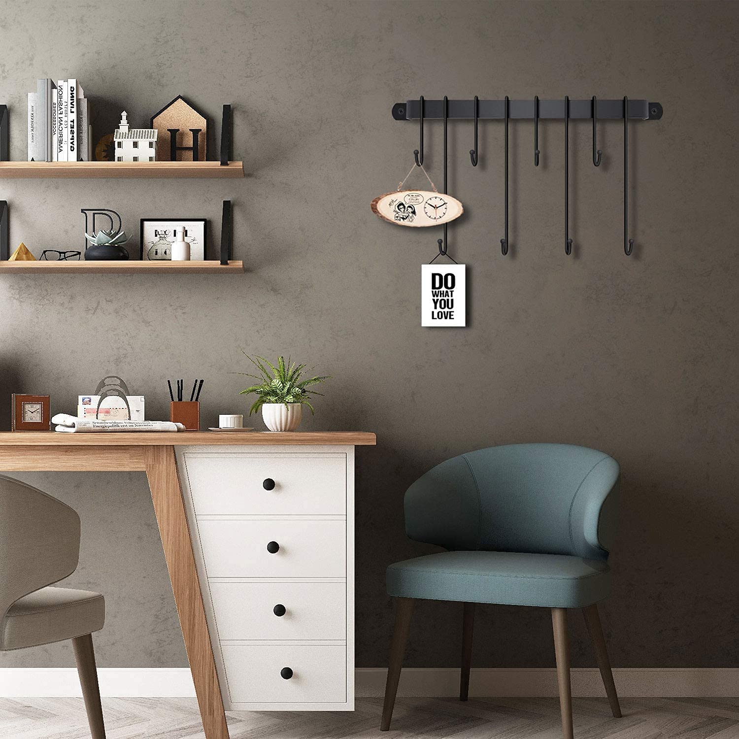 BB DECOR CART Wall Mounted Coffee Mug Holder - 8 Detachable Hooks, Space Saving Kitchen Organizer for Cups & Mugs (Black) - Perfect for Small Kitchens, Coffee Bars & Office Break Rooms