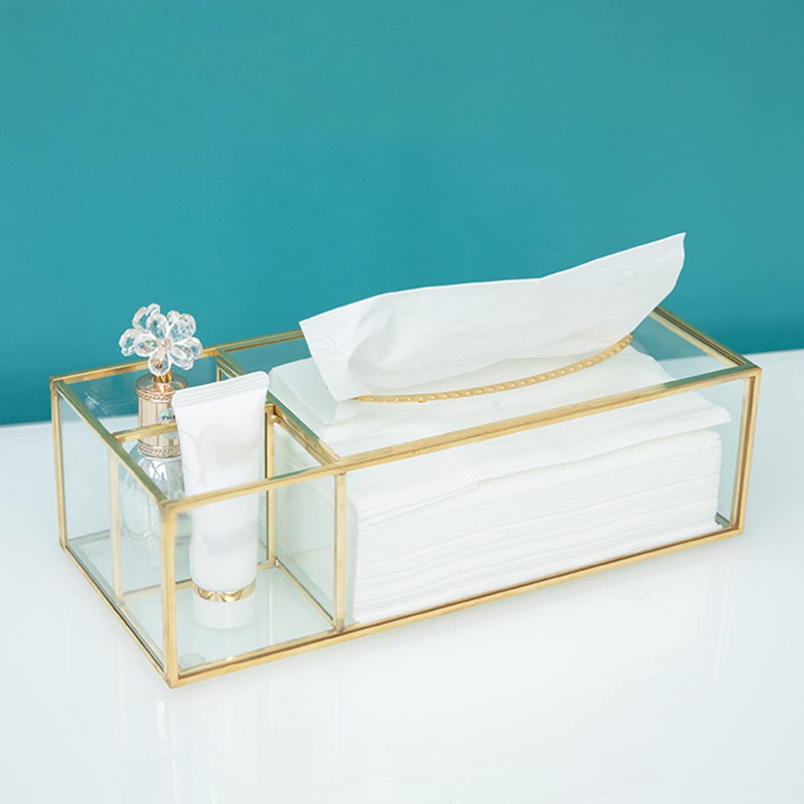 Clear Glass Rectangular Tissue Box Holder - Modern Geometric Home Decor for Living Room, Bathroom & Office | Durable Glass Tissue Dispenser for Paper Tissues