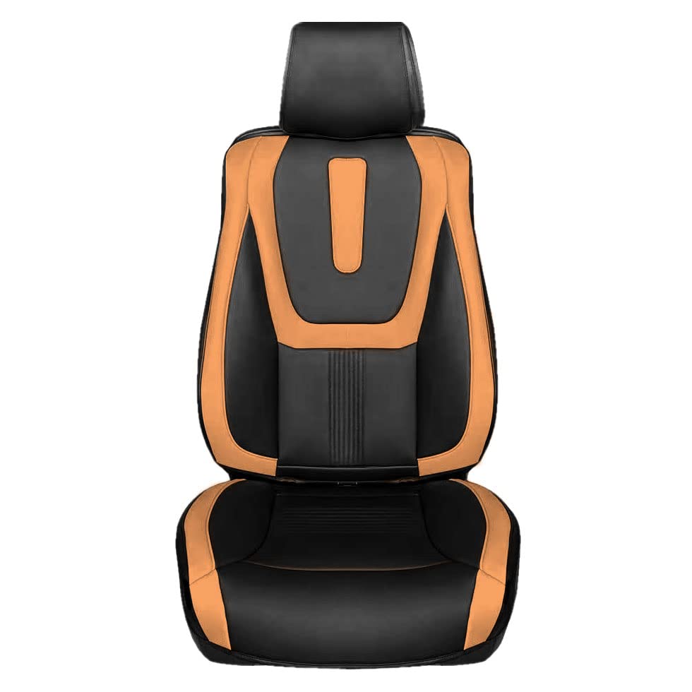 Premium TLH Hybrid70 Deluxe Faux Leather Brown Car Seat Covers Set - Modern Pattern, Universal Fit for Cars, Trucks & SUVs (2-Pack) | Waterproof Seat Protector Cushion | Perfect for Daily Commute, Road Trips & Family Travel