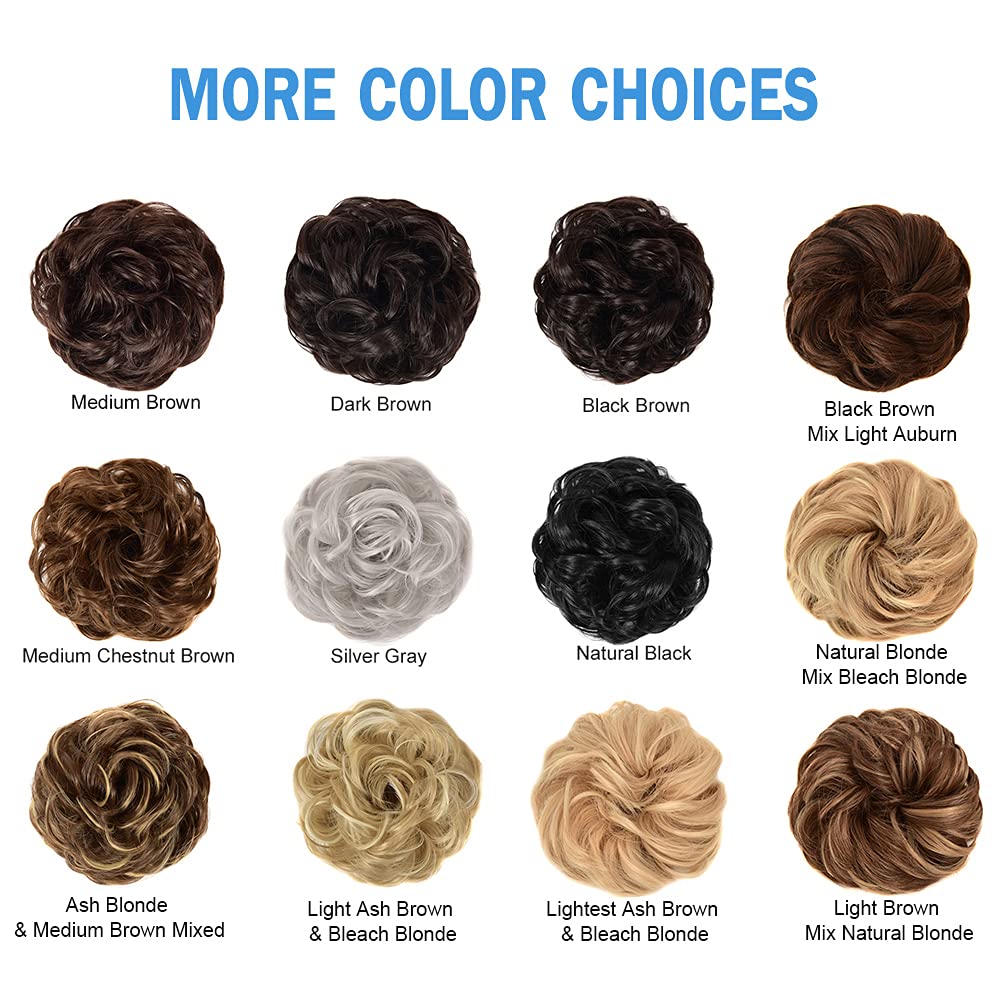 Messy Bun Hair Piece for Women - Synthetic Curly Wavy Hair Scrunchies, Hair Bun Extensions (Natural Black) | Perfect for Updos, Ponytails & Everyday Hairstyles