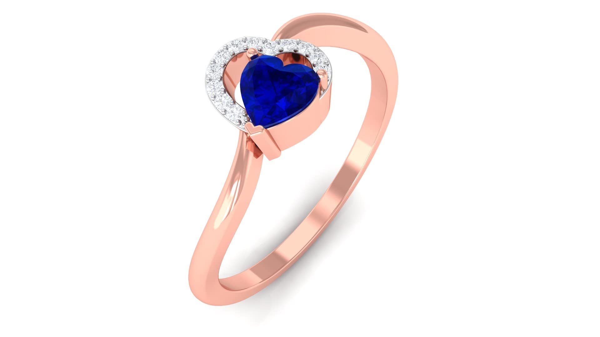 1/2 CT Heart-Shaped Created Blue Sapphire & Diamond Promise Ring for Women - 14K Solid Gold - Perfect for Anniversaries, Engagements & Romantic Gifts
