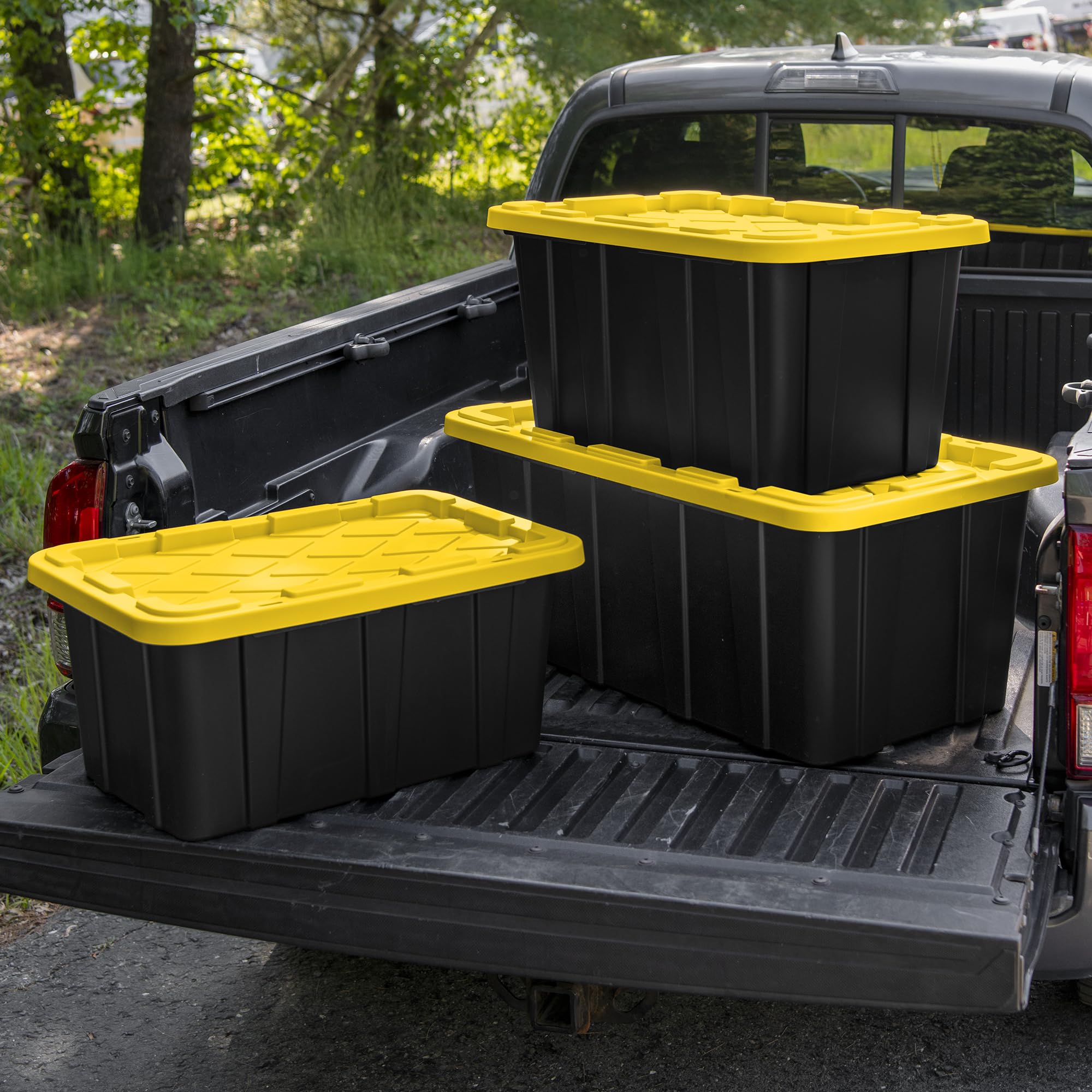 Sterilite 18-Pack Stackable Storage Bins with Lids - 17 Gallon Heavy Duty Plastic Totes in Black & Yellow for Home Organization, Garage Storage, and Moving Supplies