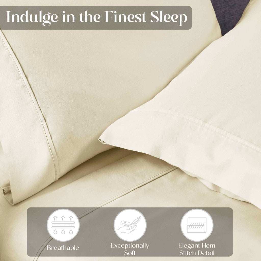 Premium 1400-1500 Thread Count Cotton Blend Deep Pocket Bed Sheet Set - Ultra Soft & Breathable for a Comfortable Sleep - Perfect for Master Bedroom, Guest Room & Dorm