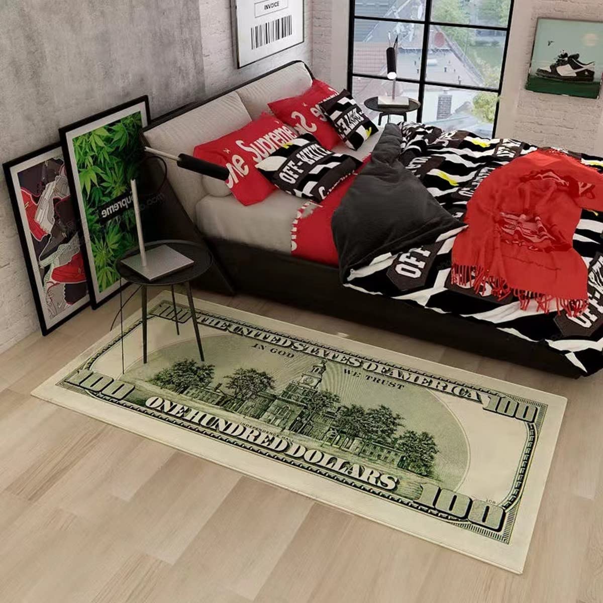 Soft Wool 100 Dollar Bill Runner Area Rug - Non-Slip Rubber Backing Shaggy Rug for Living Room, Bedroom, Kitchen, Bathroom & Playroom (3x7ft) - Perfect for Home Decor, Kids Room & High Traffic Areas