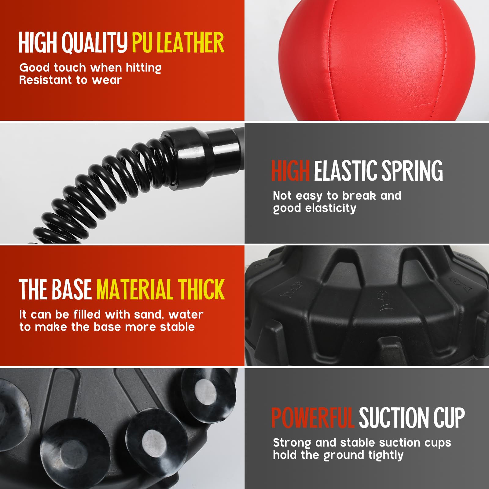 Speed Bar with Stable Base - MMA High Energy Spring Reflex Bag | Free Standing Adjustable Height Boxing Bag with Durable Stress Relief Ball for Fitness Training & Home Gym (Red) - Perfect for Boxing Practice, MMA Training, Stress Relief & Home Workouts