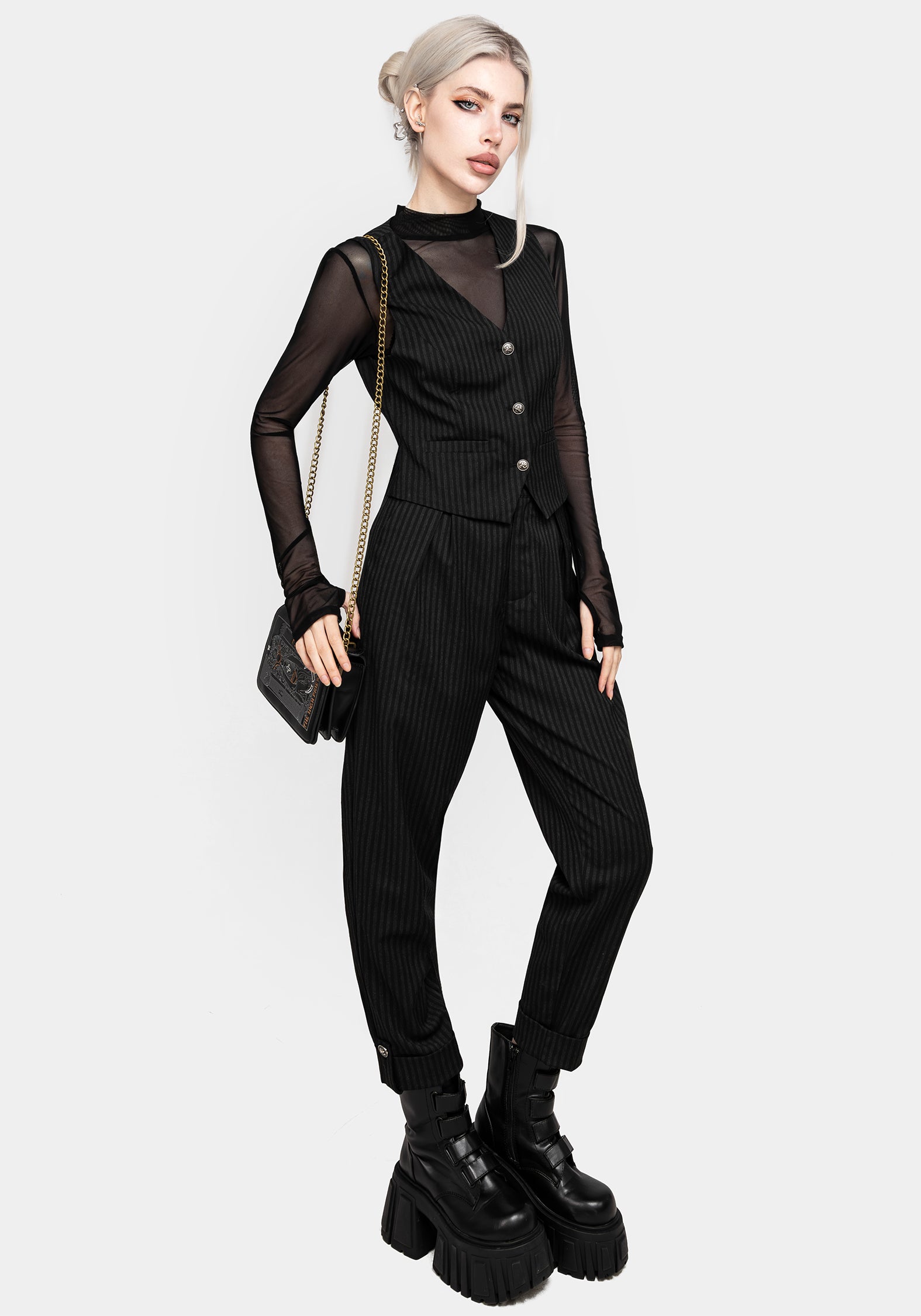 Gothic Mesh Top for Women - High Neck Long Sleeve Lace Blouse | Perfect for Halloween, Cosplay, and Dark Fashion Outfits