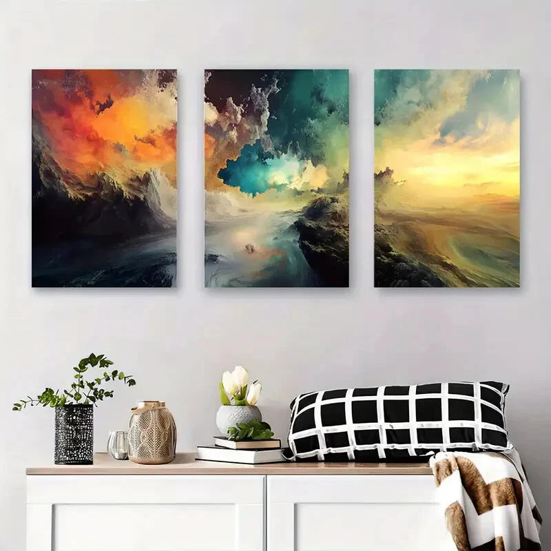 3-Piece Abstract Cloudscape Metal Wall Art - Vibrant Colorful Sky Print - Ready to Hang - Perfect for Living Room, Bedroom & Office Decor