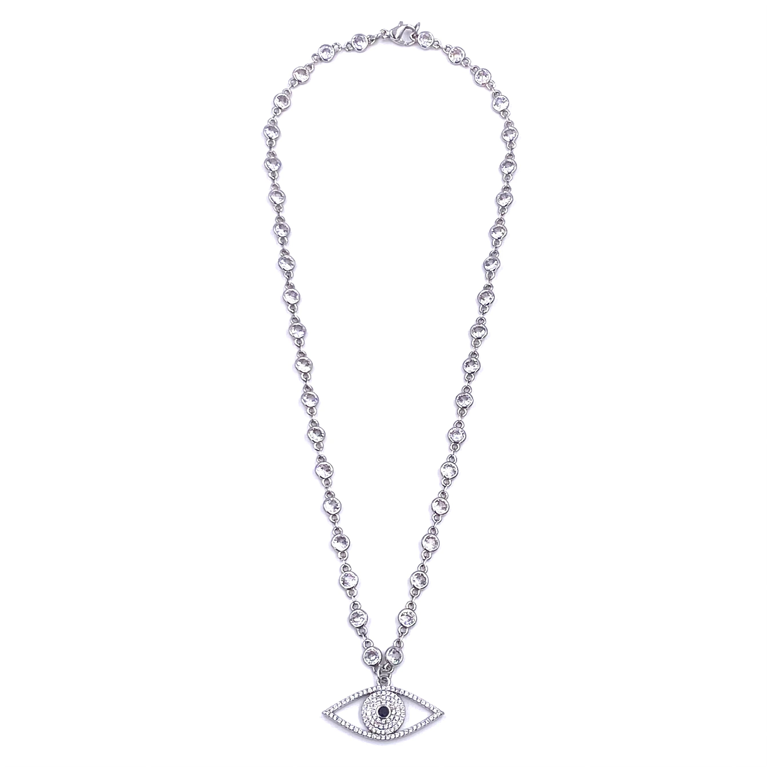 Ashley Gold Stainless Steel CZ Link Chain with Evil Eye Pendant Necklace - Elegant Jewelry for Women, Perfect for Everyday Wear, Gift Giving & Protection