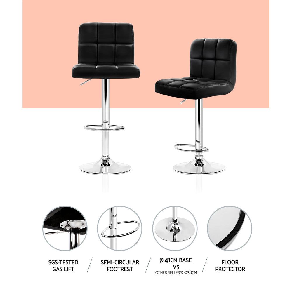 4 Bar Stools with Leather Seat & Gas Lift - Adjustable Height, Black - Perfect for Kitchen Island, Bar Counter & Dining Room