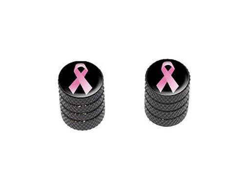 Pink Ribbon Breast Cancer Awareness Tire Valve Stem Caps - Black - Fits Motorcycle, Bike, Bicycle - Car Accessories for Charity Support & Road Safety