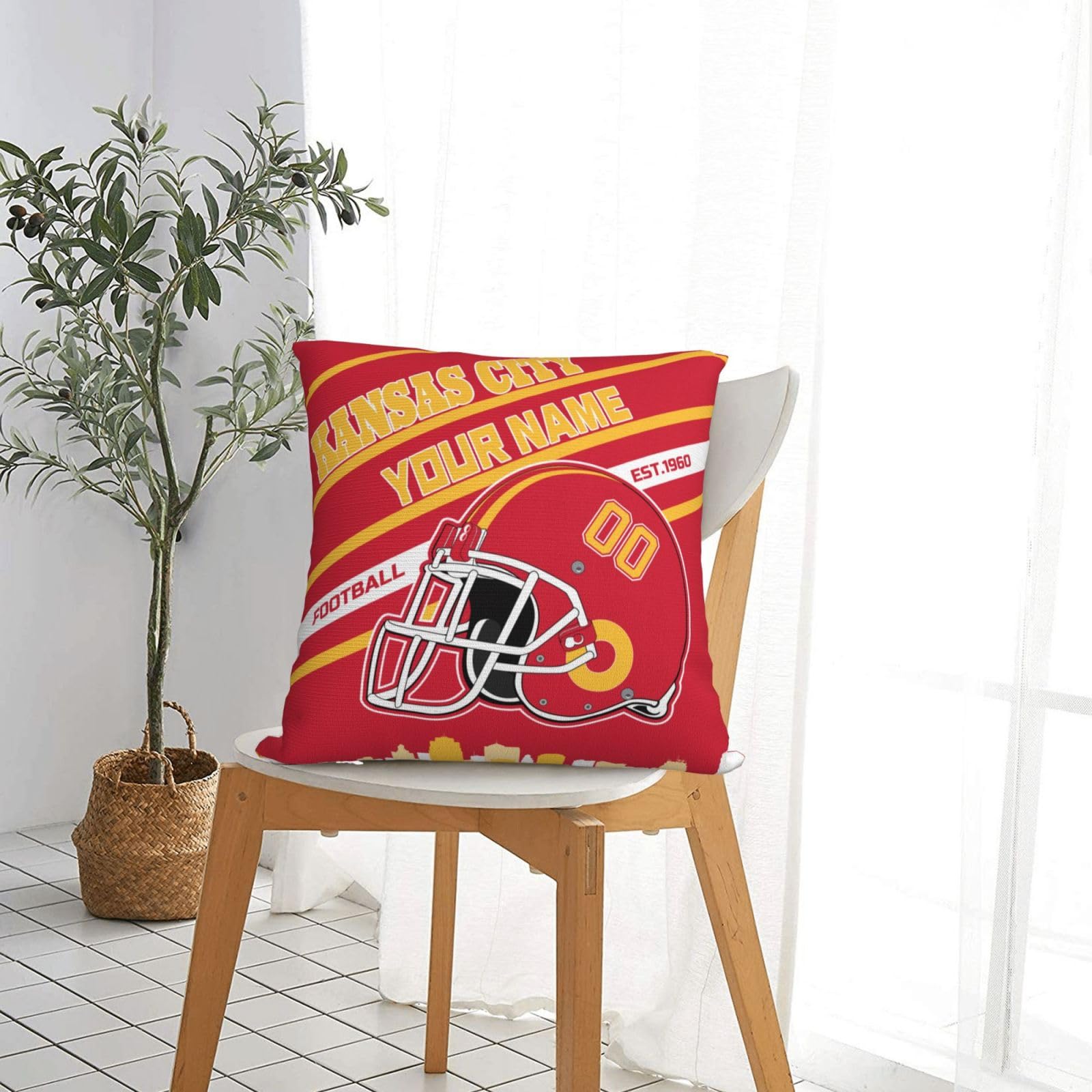 Kansas City Chiefs Throw Pillow Covers - Personalized Name & Number Decorative Pillow Cases for Men & Women Fans | Perfect for Game Day Decor, Home Decor & Sports Fan Gifts