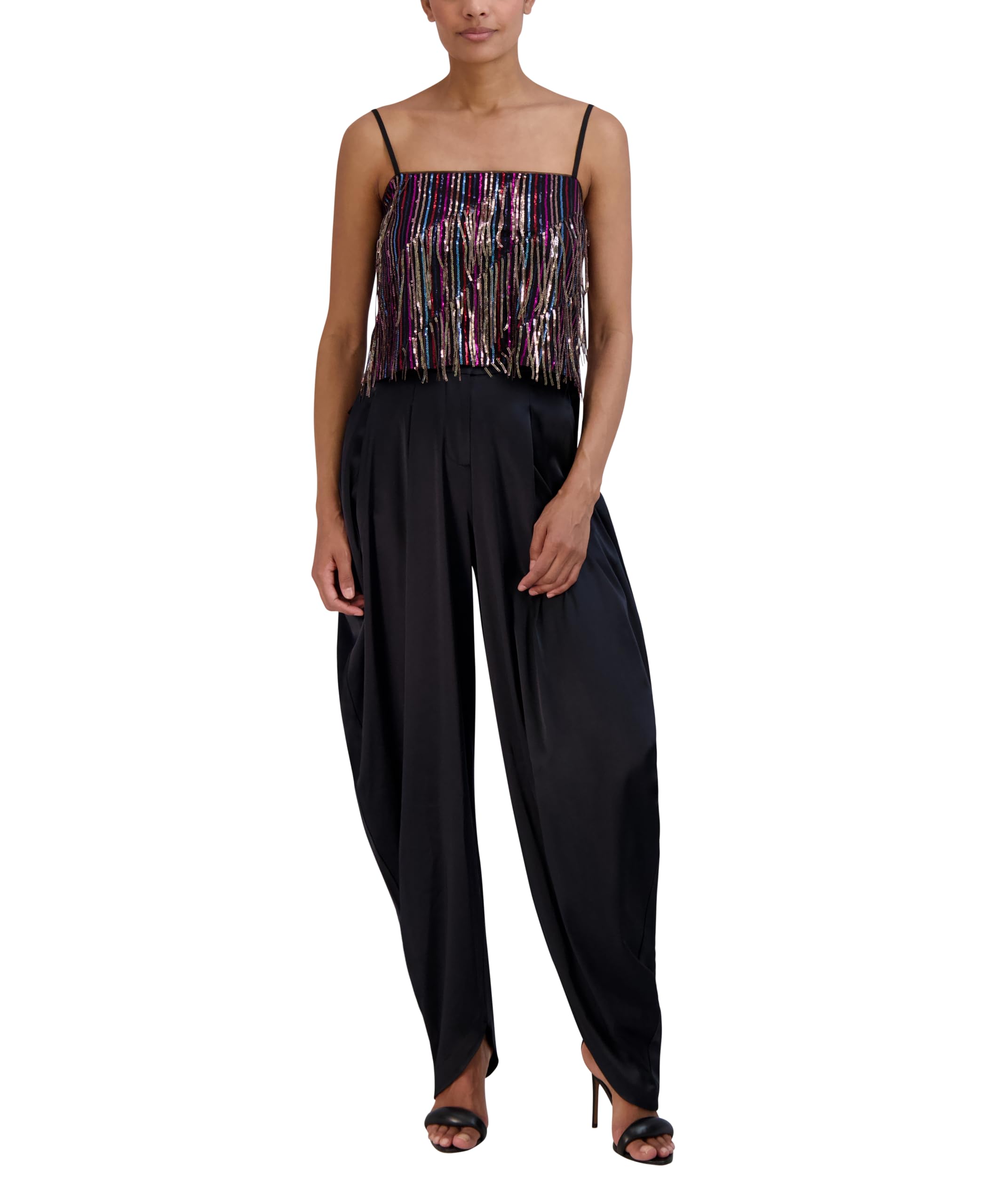 BCBGMAXAZRIA Women's Relaxed Drapey Vintage Flat Satin Pants - Comfortable High Waist Lounge Pants for Casual Wear, Travel & Home Relaxation