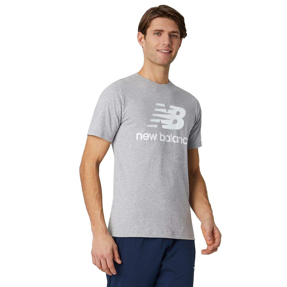 New Balance Men's Essentials Stacked Logo Short Sleeve T-Shirt - Athletic & Casual Wear for Gym, Running, and Everyday Comfort