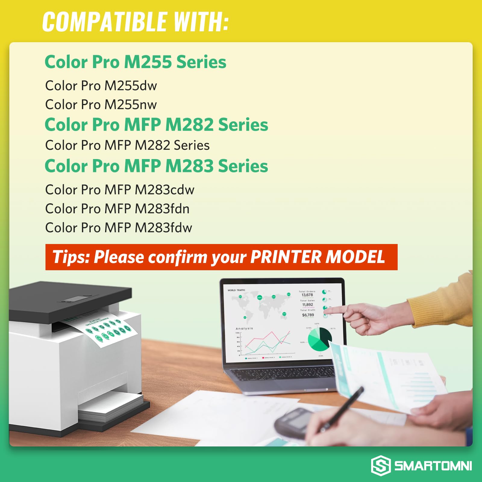 206A Toner Cartridges 4-Pack (with Chip) - Compatible with HP Color Pro MFP M283fdw/M283cdw, Pro M255dw/M255nw, MFP M282nw/M283/M282/M255 Printers | Replacement for W2110A/W2111A/W2112A/W2113A/206X/W2110X - High-Yield Printing for Office & Home Use