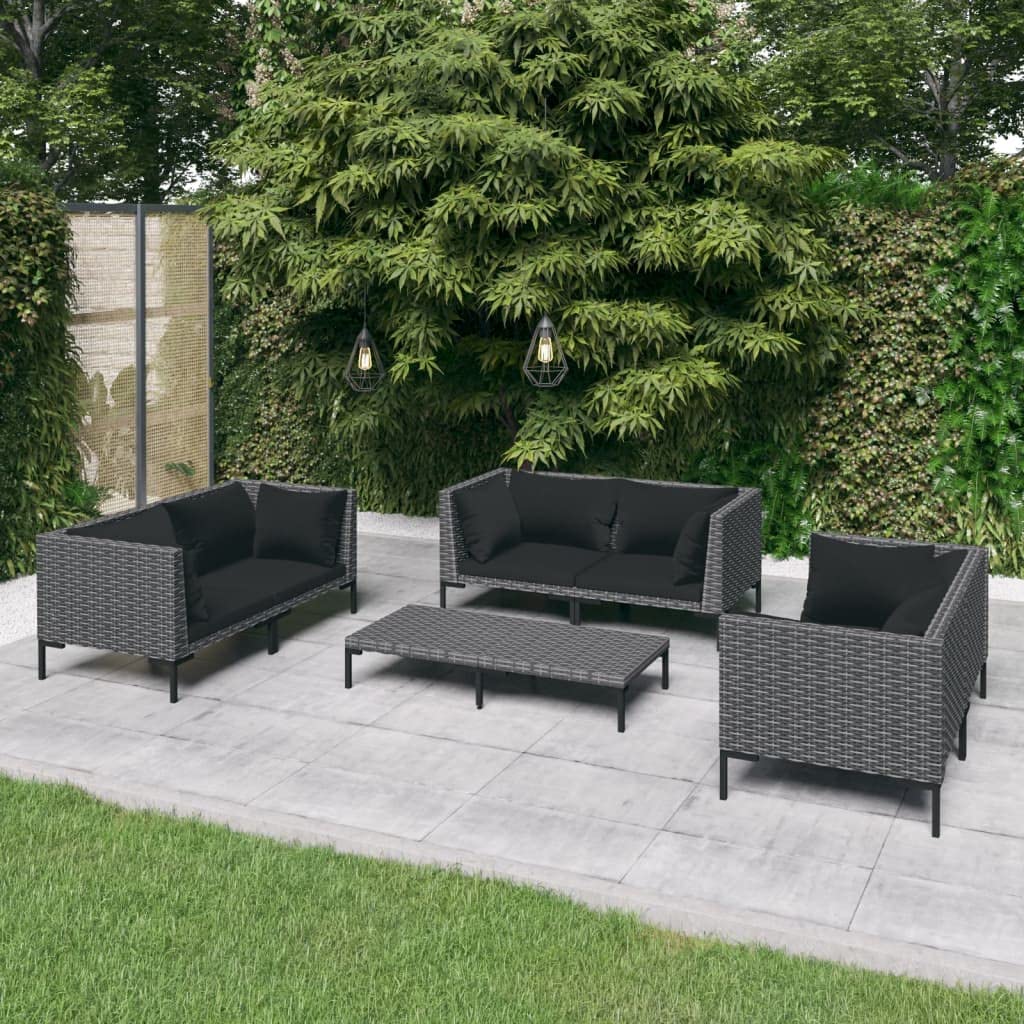 7-Piece VidaXL Patio Lounge Set - Modern Dark Gray Poly Rattan Outdoor Sectional Sofa with Cushions for Backyard, Poolside & Garden Relaxation