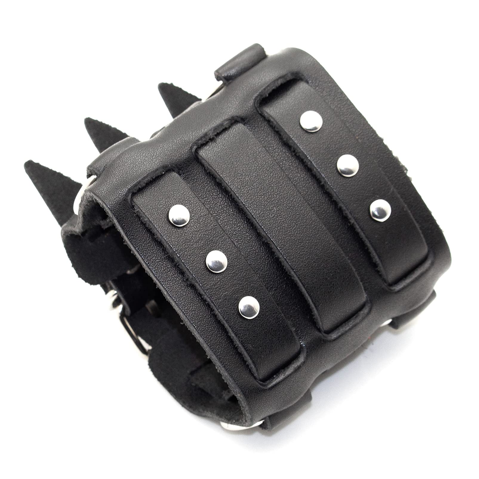Fusamk Punk Belt Buckle Bracelet - Wide Adjustable Leather Wristband & Arm Cuff for Men Women - Perfect for Gothic, Rock, and Punk Fashion Outfits