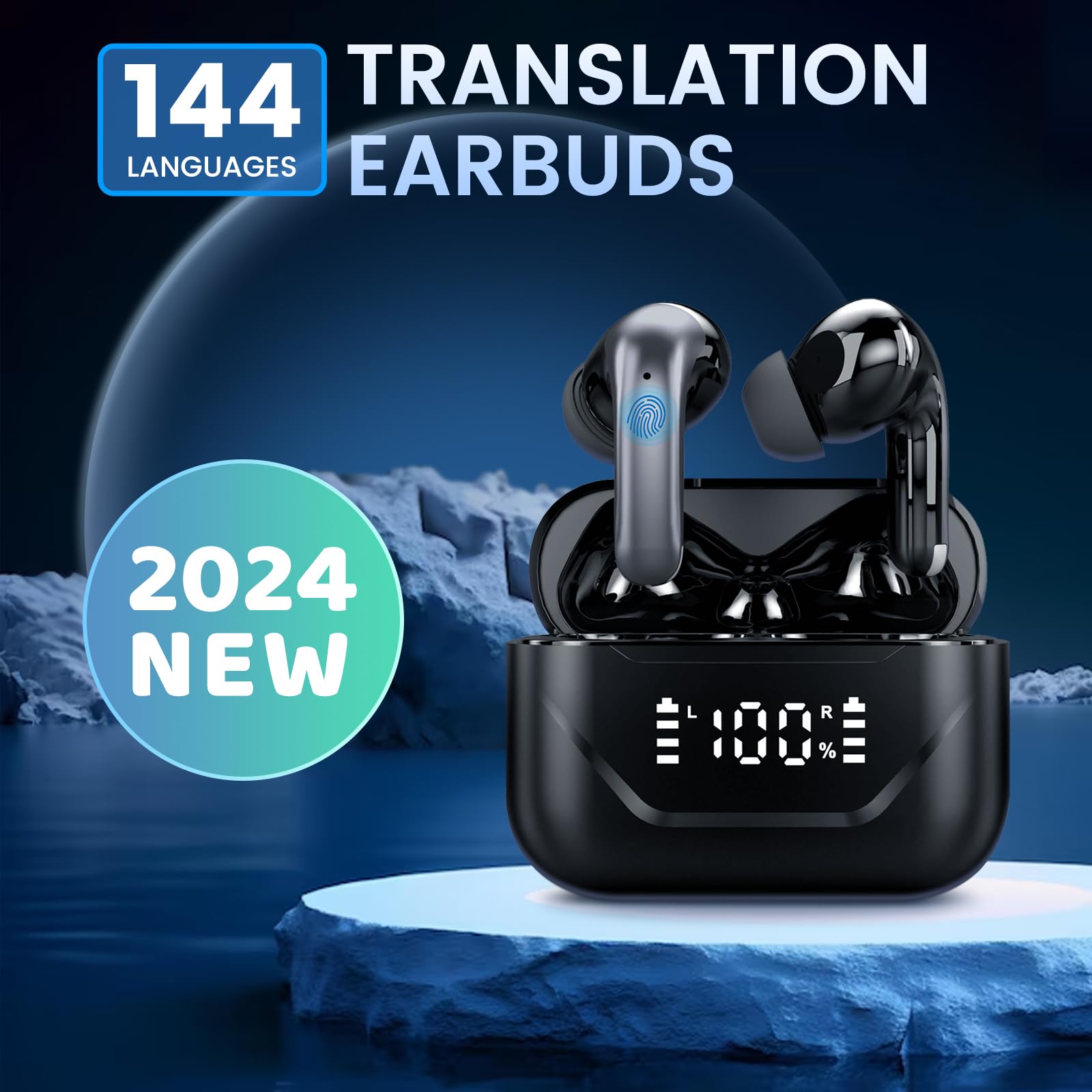 AI Real-Time Translation Earbuds - 144 Languages & Accents, Wireless Bluetooth Translator Headphones with APP for Travel, Business & Multilingual Conversations