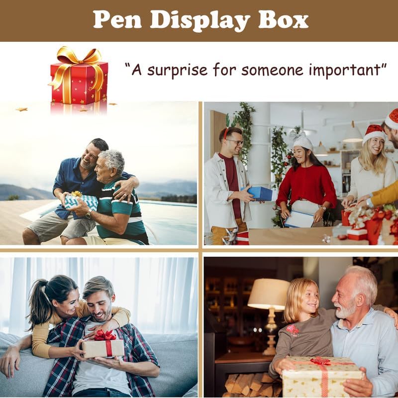 3 Layer Wooden Pen Display Box - 34 Slot Fountain Pen Organizer with Glass Window - Perfect for Collectors & Enthusiasts - Great Thanksgiving & Christmas Gift (Red) - Ideal for Home, Office & Gift Giving