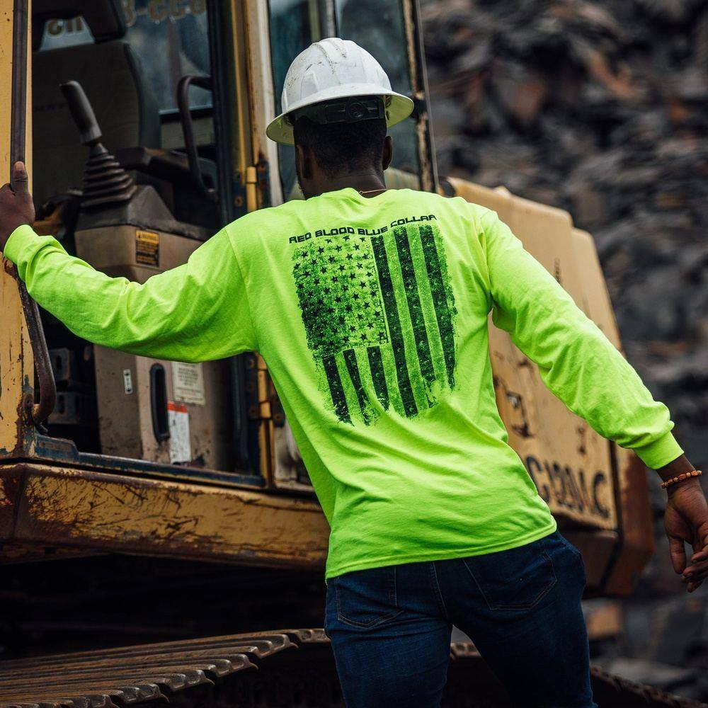 Red Blood Blue Collar® High-Visibility Safety Green Long Sleeve Work Shirt - Durable Construction Workwear for Outdoor Jobs & Hazardous Environments