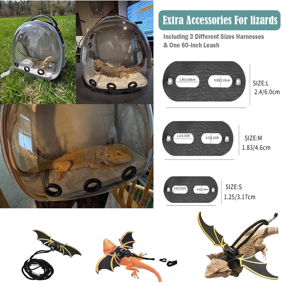 Bearded Dragon Lizard Backpack Carrier with Harness & Leash Set - Small Animal Travel Carrier with Space Capsule Bubble Window - Airline Approved Pet Backpack (Pink) - Perfect for Vet Visits, Outdoor Adventures & Air Travel