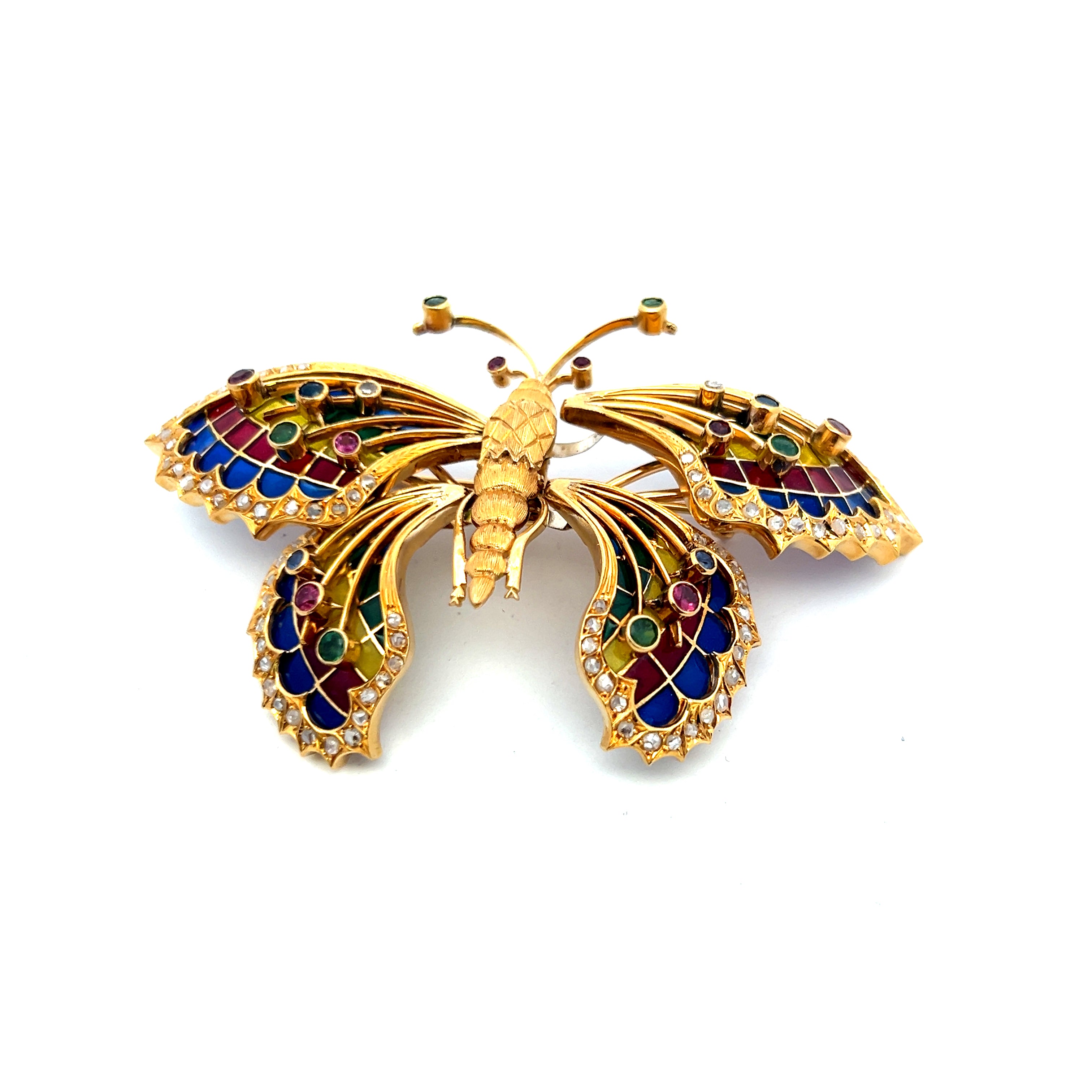 0.31 Carat Diamond & 0.35 Carat Multi-Color Gemstone 18K Yellow Gold Brooch Pin - Elegant Jewelry for Weddings, Parties & Special Occasions