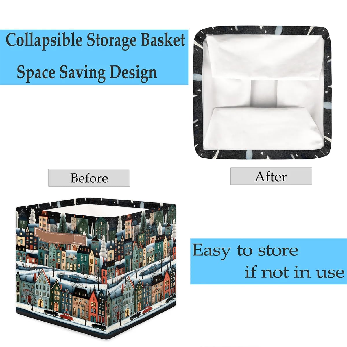 13 Inch Collapsible Storage Basket with Leather Handle - Foldable Organizer Bin for Closet, Shelves & Home Decor | Perfect for Landscaping Tools, Town Storage & Household Organization