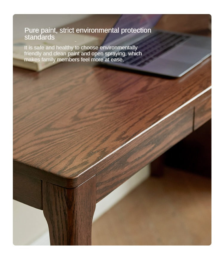 Solid Oak Wood Office Desk in Walnut Finish - Stylish & Durable Workspace Solution for Home Office, Study Room or Business